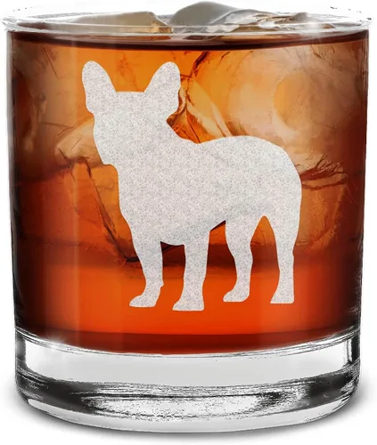 shop4ever Vaso de whisky con grabado de raza de perro Bulldog Francés, de 11 onzas, vidrio de whisky estilo antiguo, regalo para amantes de los
