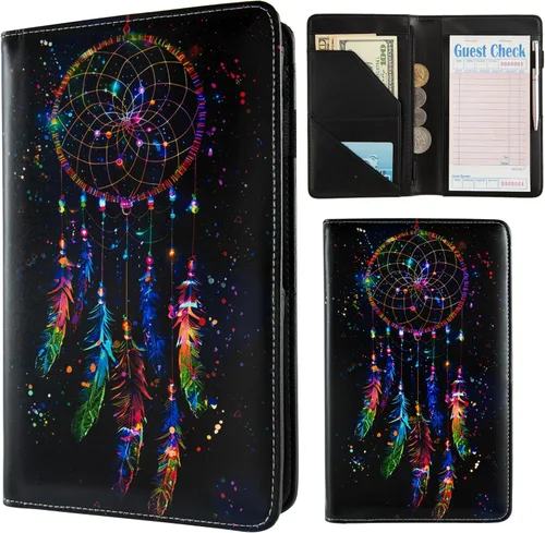 Vista 12 de Libretas de servicio para camarera, lindo organizador de piel con bolsillo para dinero, libreta con bolsillo con cremallera, porta cheques