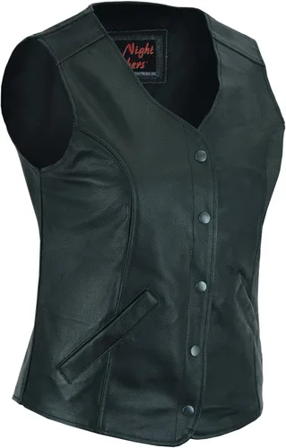 Vista 9 de Daniel Smart Motorcycle Vest for Women Open Neck Leather Vest with Unique Design and Inside Carry Pockets