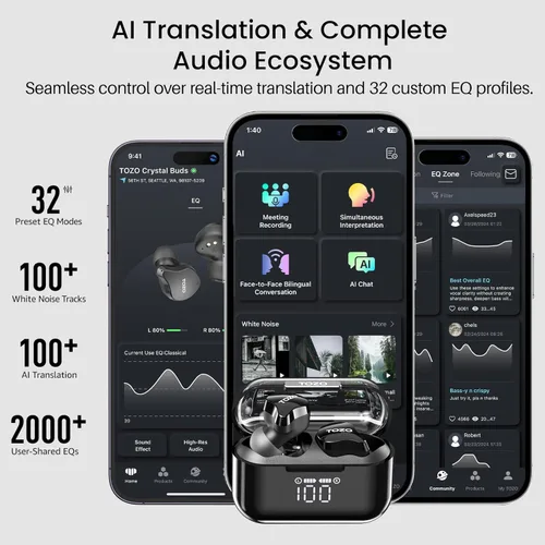 Vista 7 de Auriculares inalámbricos TOZO T18 Bluetooth 5.3, auriculares impermeables IPX8, micrófono de 4 micras para llamadas claras, tiempo de reproducción