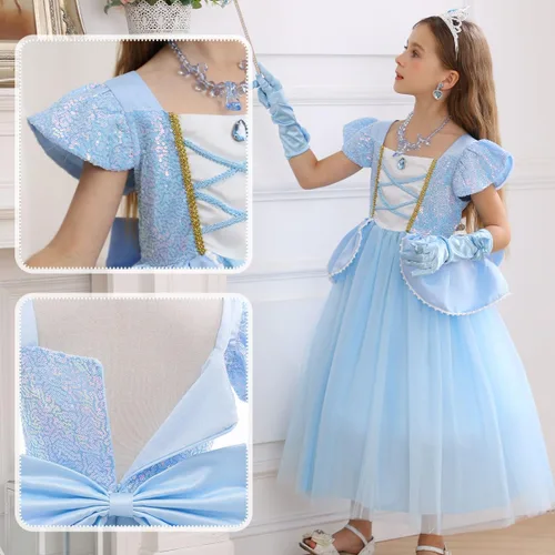 Vista 5 de Disfraz de princesa Cenicienta iTVTi para niñas y niños, disfraz de cosplay, vestido para carnaval y fiesta de Halloween