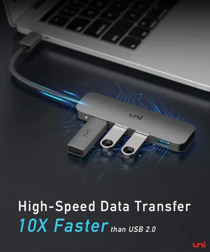Vista 4 de uni Adaptador multipuerto USB C a USB Hub, divisor USB C de aluminio de 4 puertos para laptop, Hub USB de datos Thunderbolt 3/4 delgado compatible