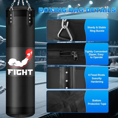 Vista 2 de Punching Bag Set for Adults, 4FT Heavy Boxing Bag Set with 12 OZ Boxing Gloves, Suitable for MMA Karate Kickboxing Boxing Muay Thai Training at Home