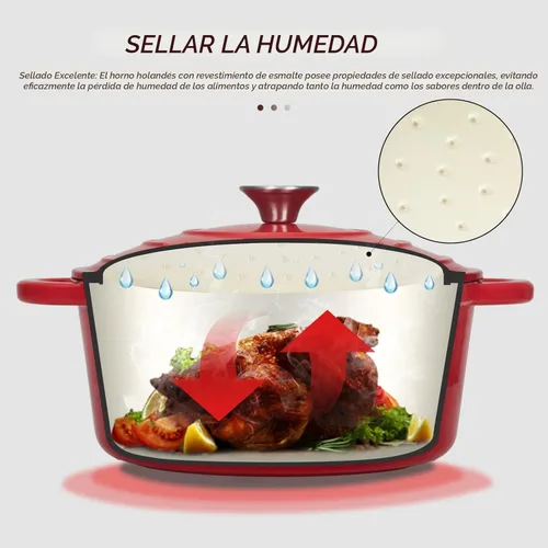 Vista 7 de Overmont Horno holandés de hierro fundido esmaltado de 5.5 cuartos de galón con tapa y libro de cocina, cacerola resistente con asas dobles