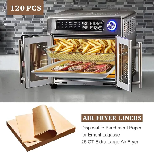 Vista 2 de KAWENDE 120 forros para freidora de aire, desechables de 10 x 11 pulgadas, compatibles con Emeril Lagasse de 26 cuartos de galón de puerta francesa