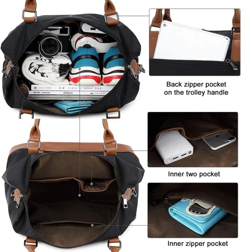 Vista 4 de CAMTOP- Bolso de viaje para mujer, de lona, para equipaje de mano, negro, (Black -1)), 6050