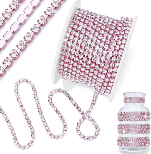 Vista 21 de 1 rollo de cadena de diamantes de imitación de 10 yardas, rollo de cadena de cierre de diamantes de imitación de cristal de 0.079 pulgadas, borde