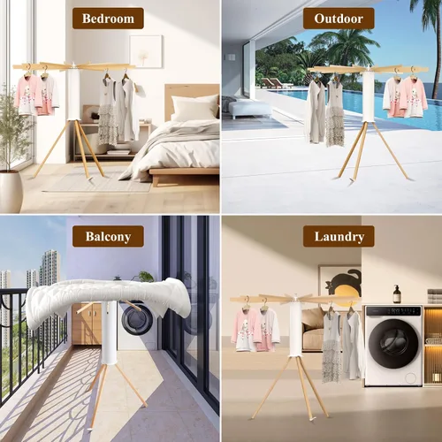 Vista 8 de Estante de secado de ropa plegable, estante portátil de secado de ropa para interiores y exteriores, estante de secado de ropa que ahorra espacio