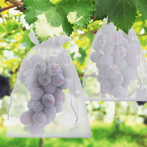 Vista 3 de 50 bolsas de malla de frutas blancas – Bolsas de malla de 6 x 9 pulgadas con cordón para uvas, mango, verduras