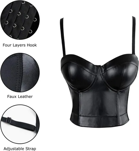 Vista 4 de Charmian - Top de bustier para mujer con tirantes de espagueti de piel sintética corta