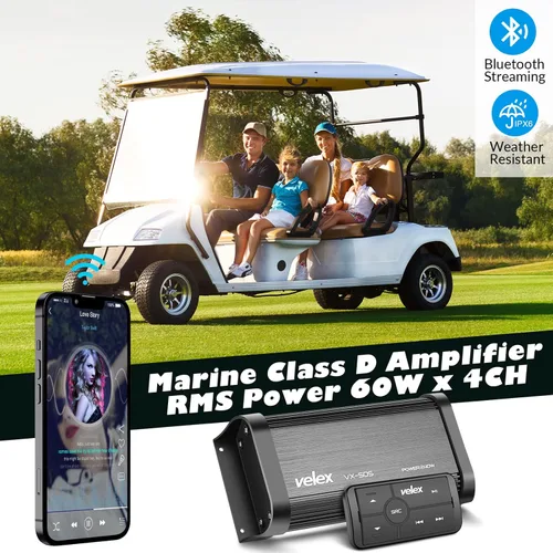 Vista 2 de Amplificador Bluetooth Marino Impermeable Clase D UTV 4 Canales con Controlador para Instalación Oculta en Barco, Golf, Motocicleta