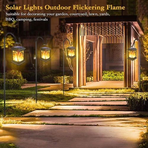 Vista 3 de Faroles solares para exteriores, luces solares de llama parpadeante para colgar, impermeable, paraguas de jardín, iluminación decorativa con 2 modos