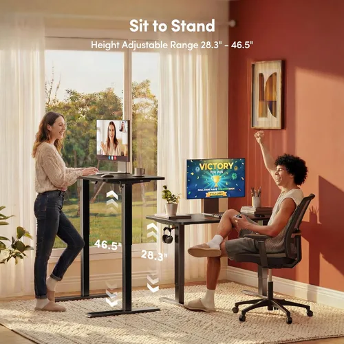 Vista 5 de FEZIBO Escritorio eléctrico de pie de 40 x 24 pulgadas, altura ajustable, sentarse y pararse, escritorio de oficina para computadora con tablero