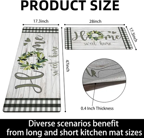 Vista 6 de Qahing Juego de 2 tapetes de cocina de granja, acolchados, antifatiga, antideslizantes, de espuma viscoelástica, impermeables, cómodas