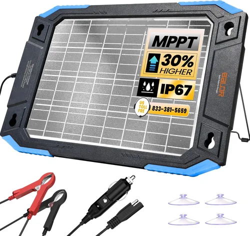 Vista 8 de BALDR Cargador de batería solar de 12 V, mantenedor de batería de doble cara impermeable de 13 W, cargador de goteo IP67 MPPT para automóvil
