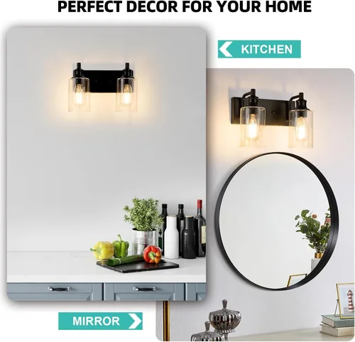 Vista 8 de Lámparas de baño de 2 luces, modernas luces negras para iluminación de baño, accesorios de iluminación sobre espejo para armario, dormitorio, pasillo