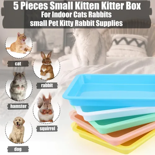 Vista 3 de TOYMIS 5 cajas de arena poco profundas para gatos, bandejas y sartenes de plástico para gatos de interior (5 colores)