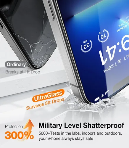 Vista 3 de UltraGlass UNBREAK TOP 9H+ - Protector de pantalla de vidrio para iPhone 12 Pro Max [grado militar inastillable y máxima durabilidad] Vidrio
