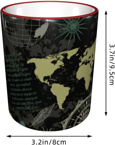 Vista 2 de Vintage Compass World Map and Wind Rose Coffee Mug Coffee Cups Ceramic with Handle,Tea Cups Mug tazas para cafe Drinking Cups Gifts for Women