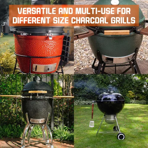Vista 7 de Onlyfire - Rastrillo de carbón de acero inoxidable para Kamado y parrilla de cerámica como huevo verde grande, Kamado Joe, Pit Boss, Louisiana
