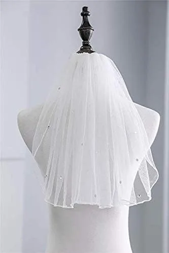 Vista 3 de RULTA velos cortos de novia para mujer con peine de encaje apliques de cuentas velo de novia más