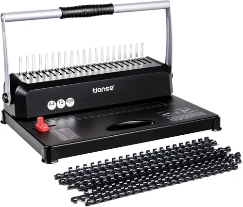 TIANSE Binding Machines, 21-Holes, 450 Sheets, Comb Bind Machine Book Maker with 100 PCS 3/8'' Comb Binder Spines Starter Kit, Comb Binding Machine