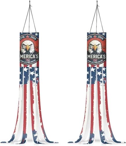 Vista 9 de Jeiento 250 Years of American Pride Windsock Flag 2 Pack,40Inch Independence Day Windsock Flag Holiday Party Decoration Hanging Wind Socks for