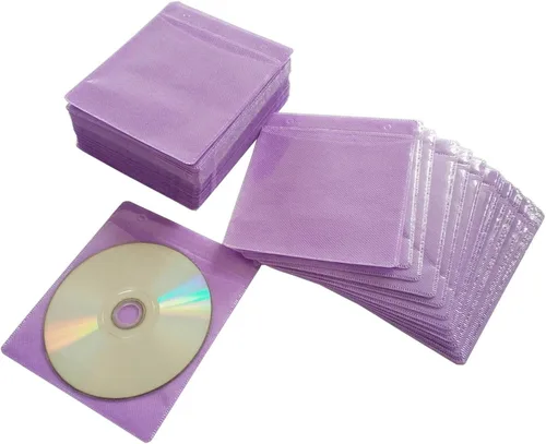Vista 2 de Paquete de 100 fundas de plástico de repuesto de doble cara para CD y DVD, material grueso no tejido de doble cara para almacenamiento de CD y DVD