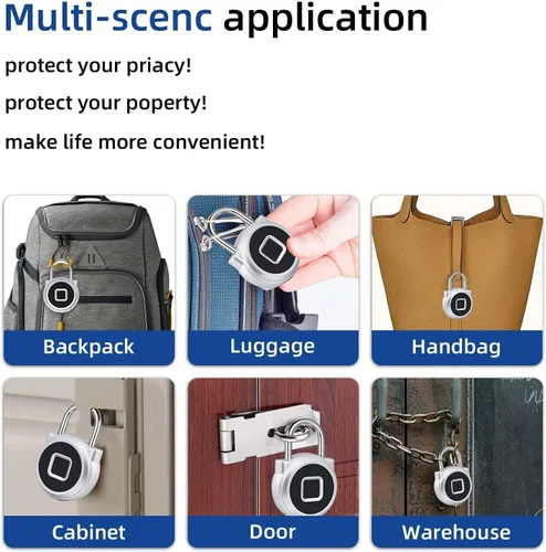 Vista 7 de Cerradura de huellas dactilares, bloqueo Bluetooth, pequeño candado de huellas dactilares con cerradura inteligente sin llave, resistente a