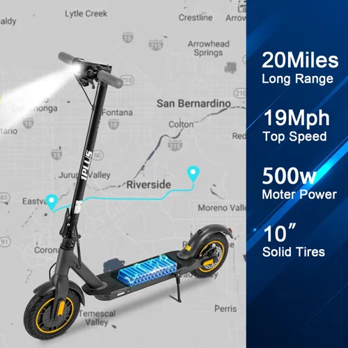 Vista 4 de Electric Scooter 10" Solid Tires 600W Peak Motor Up to 20Miles Range and 19Mph Speed for Adults - Portable Folding Commuting Scooter with Double