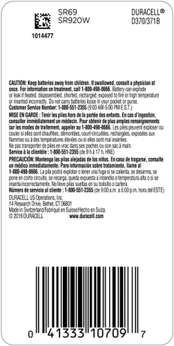 Vista 2 de Duracell Batería de botón de óxido de plata 370/371, paquete de 1, batería 370/371 de 1.5 voltios, larga duración para relojes, dispositivos