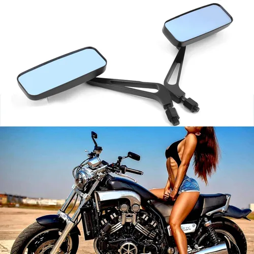 Vista 4 de Black Rectangle Motorcycle Bobber espejos para motocicleta cruiser chopper con humo azul 8 mm-10 mm, Negro