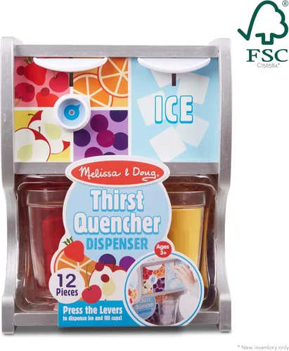 Vista 4 de Melissa & Doug - Dispensador de bebidas de madera con tazas, inserciones de jugo, cubitos de hielo (10 unidades)