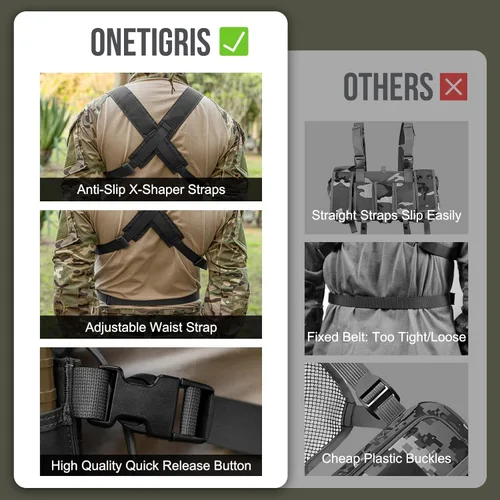 Vista 5 de ONETIGRIS Chest Rig, MOLLE Chest Rigs Tactical Chest Rig Dangler Pouch Utility Admin Pouch for Hunting Shooting Hiking