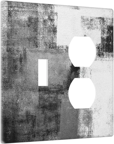 Vista 69 de Placa de Interruptor de Luz de Palanca Única Abstracta en Negro, Blanco y Gris, Cubierta de Tomacorriente, Placa de Pared Decorativa de Un