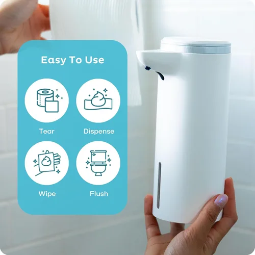 Vista 3 de Dispensador de espuma de papel higiénico, sin contacto, recargable e impermeable, alternativa a toallitas húmedas desechables, seguro para sépticos
