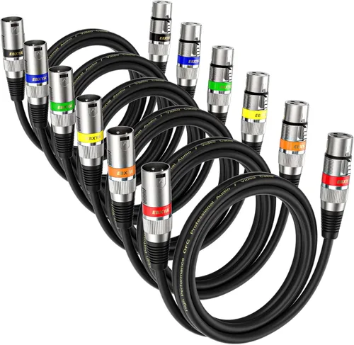 Vista 13 de EBXYA Cable XLR de 2 pies, paquete de 2 cables DMX equilibrados, cable de micrófono macho a hembra de 3 pines para altavoces, mezclador, iluminación