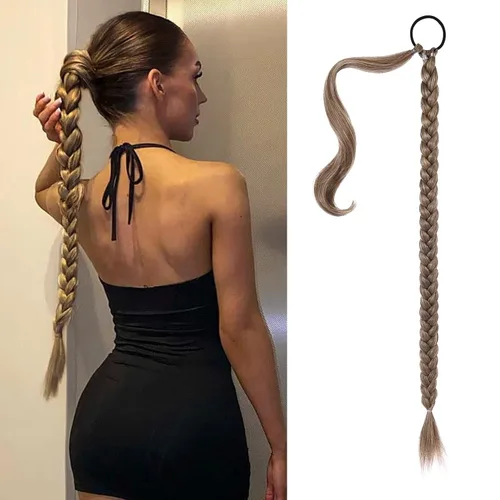 Vista 88 de SEIKEA Extensión de cola de caballo de trenza larga mejorada con lazo elástico, lacio, elegante extensiones de cabello trenzado envolvente