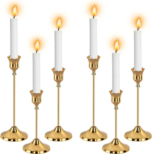 Vista 10 de 12 portavelas negro, portavelas cónicos negros para velas de pilar, decoración de Halloween, Navidad, candelabros para centros de mesa
