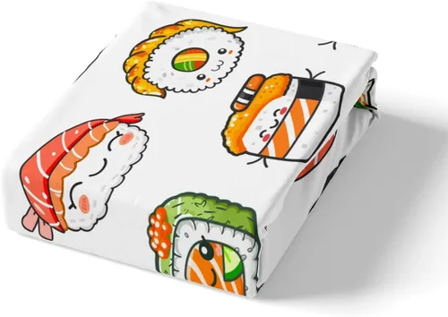 Vista 4 de Feelyou Juego de ropa de cama con patrón de sushi, funda de edredón de estilo japonés para niños, niñas, adolescentes, funda de edredón con temática