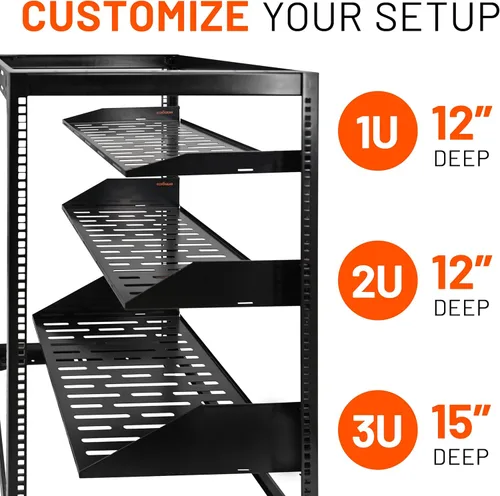 Vista 8 de ECHOGEAR Estante para rack de 1U – Diseño universal que funciona con cualquier rack – Capacidad para 25 libras de servidores, equipo de red o