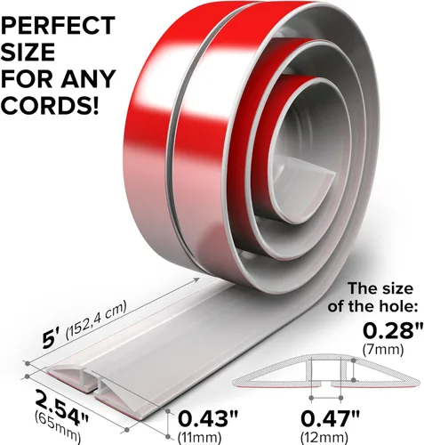 Vista 2 de X-Protector 2 fundas blancas para cables de suelo + 4 esquinas, protector de cable de 5 pies, protector de cable de alimentación autoadhesivo