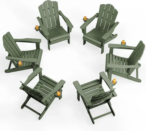 Vista 41 de KINGYES Silla plegable estilo Adirondack, sillas de patio resistentes a todo clima de HDPE, silla de césped con textura de madera para junto a