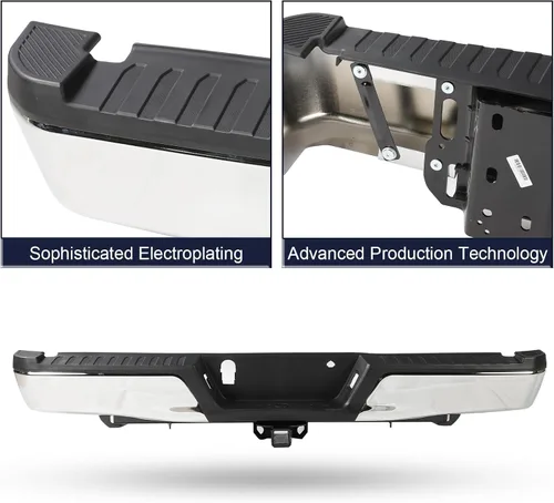 Vista 2 de Ensamblaje de parachoques trasero cromado sin orificios para sensores, con paquete de remolque, con remolque máximo compatible con Ford F150