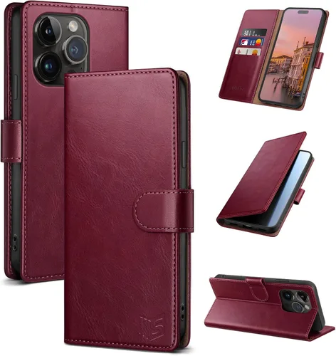 Vista 15 de SUANPOT Funda tipo cartera para iPhone 14 Pro de 6.1 pulgadas con bloqueo RFID, tarjetero y tarjetero, funda protectora de piel sintética con tapa