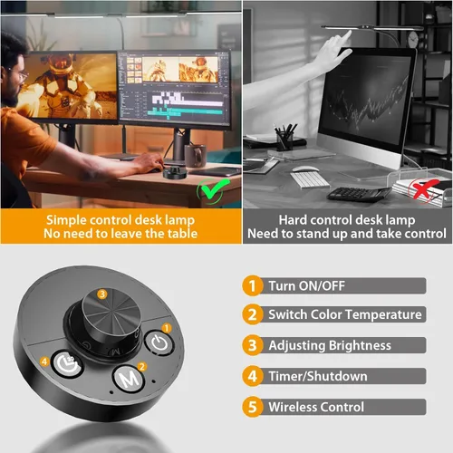 Vista 7 de Lámpara de escritorio iVict para oficina en casa, lámpara de mesa flexible de cuello de cisne de 24W, lámparas de escritorio con abrazadera, lámpara