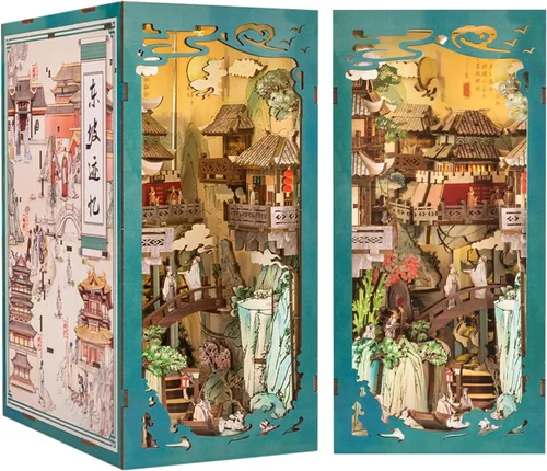 Vista 24 de CUTEBEE Kit de rincón de libros - Kit de casa de muñecas en miniatura para bricolaje para adultos y adolescentes, modelo de estantería para libros