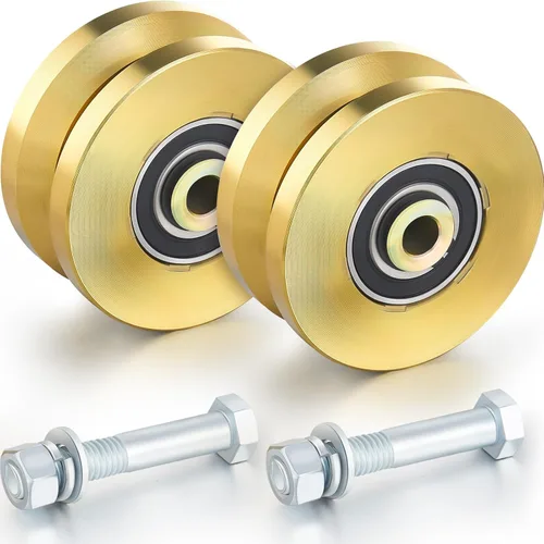 Tatuo Ruedas sólidas de 4 pulgadas con ranura en V, ruedas resistentes para puerta corredera, rodillos de 1-3/4 pulgadas de ancho, 2500 libras de