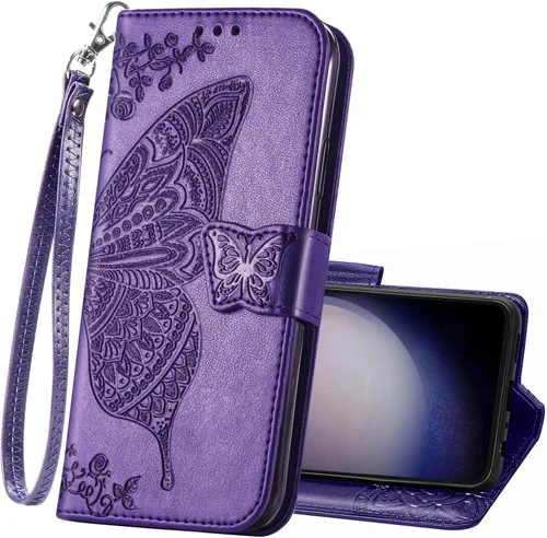 Vista 13 de Funda protectora de piel sintética para Samsung Galaxy S10e, con tapa para mujer, con correa para la muñeca, ranuras para tarjetas, bolsillo en Azul
