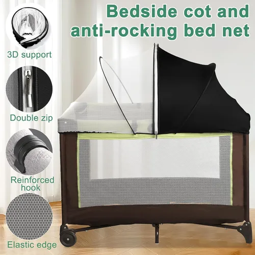 Vista 5 de Pack N Play - Cubierta para tienda de campaña y toldo para moisés, mosquitera transpirable medio opaca con cremallera de 2 vías para cuna, cuna
